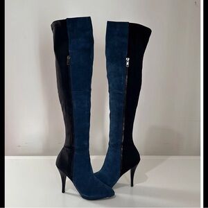Carlos Santana Blue and Black Over-the-Knee Boots with Stiletto Heel 7.5
